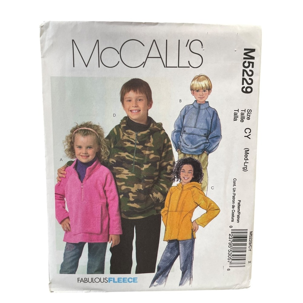 McCALL'S M5229 Kids' Fleece Jackets Sewing Pattern Size CY Medium-Large